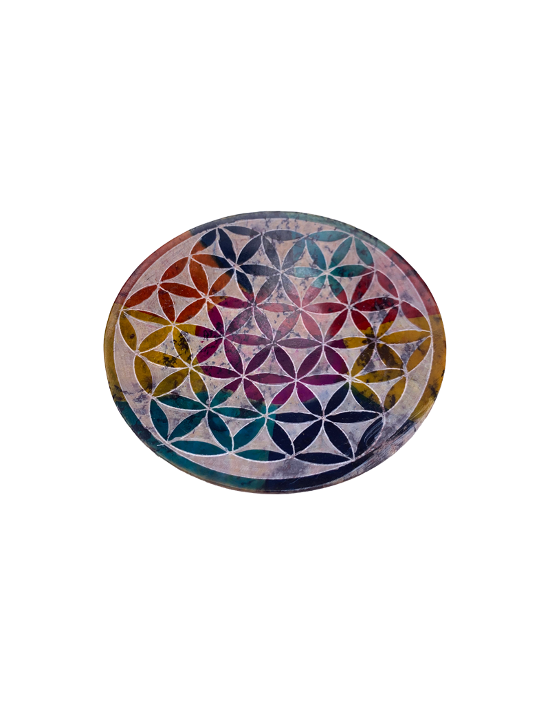 Flower of Life Multi-Color Carved Bowl 5"D