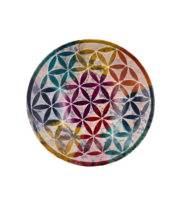 Flower of Life Multi-Color Carved Bowl 5"D