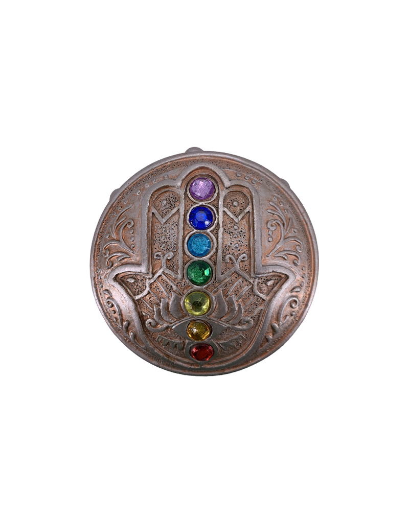 Round Hamsa 7 Chakra Stone Storage Box 3.25"D