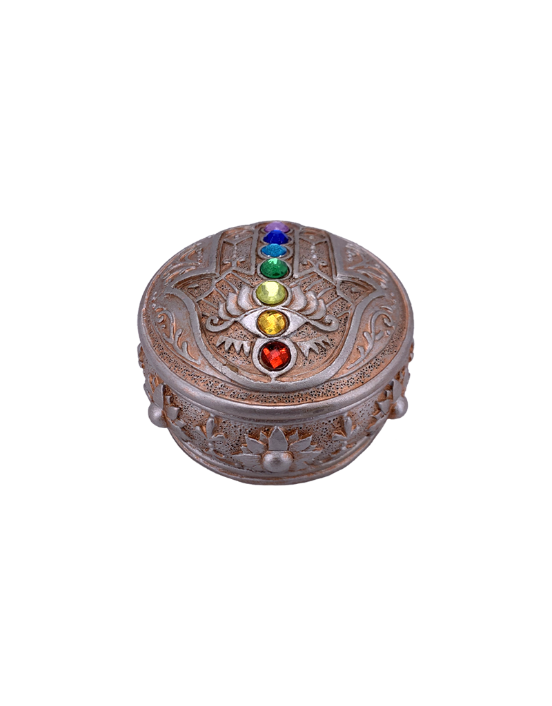 Round Hamsa 7 Chakra Stone Storage Box 3.25"D