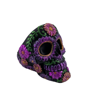 Sugar Skull Ashtray 4"D Metallic Purple
