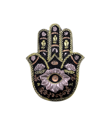 Ornate Hamsa Hand Storage Box 3" x 5" Black and Gold