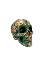 Celtic Skull Statue Green and Gold 5"H