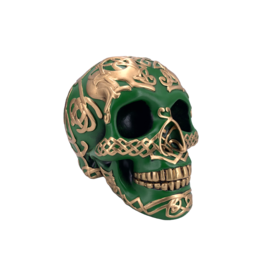 Celtic Skull Statue Green and Gold 5"H