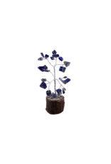 Lapis Gemstone Chip Tree on Wood Base 4"H