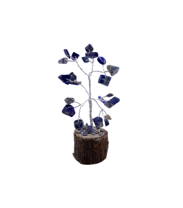 Lapis Gemstone Chip Tree on Wood Base 4"H