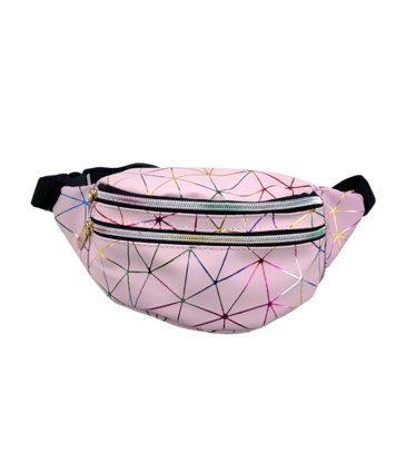 Holographic Geometric Fanny Pack Pink