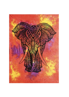 King Elephant Tie Dye Tapestry Red Sun Explosion