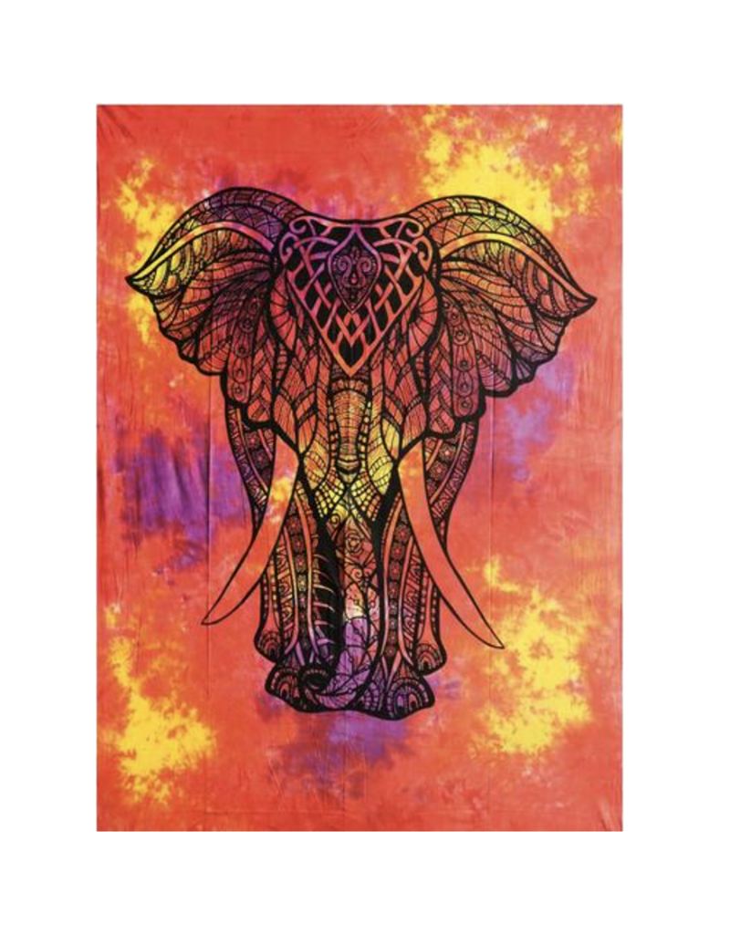 King Elephant Tie Dye Tapestry Red Sun Explosion