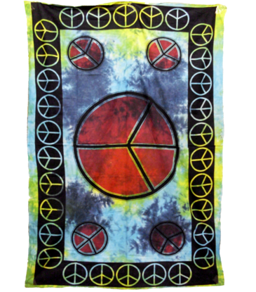 Trippy Sheetz Peace Sign Tapestry Green / Blue Tie Dye