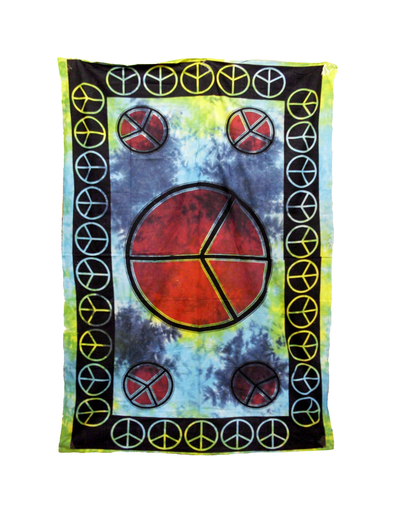 Peace Sign Tapestry Green / Blue Tie Dye