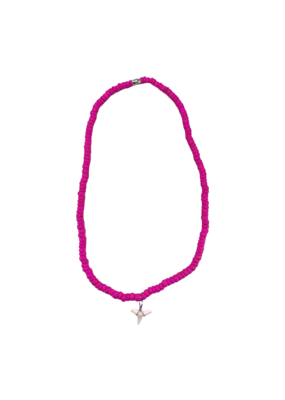 Shark Tooth Beaded Necklace Fuchsia