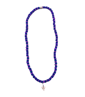 Shark Tooth Beaded Necklace Blue and Purple