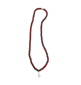 Shark Tooth Beaded Necklace Red and Green