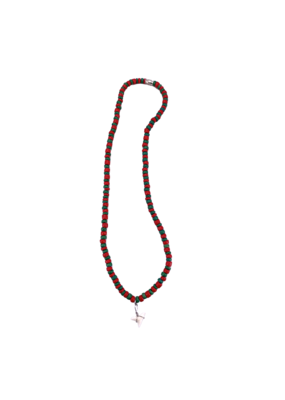 Shark Tooth Beaded Necklace Red and Green