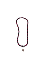 Shark Tooth Beaded Necklace Magenta, Black, and Brown