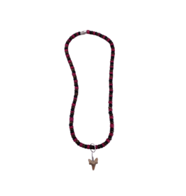 Shark Tooth Beaded Necklace Magenta, Black, and Brown