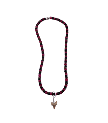 Shark Tooth Beaded Necklace Magenta, Black, and Brown