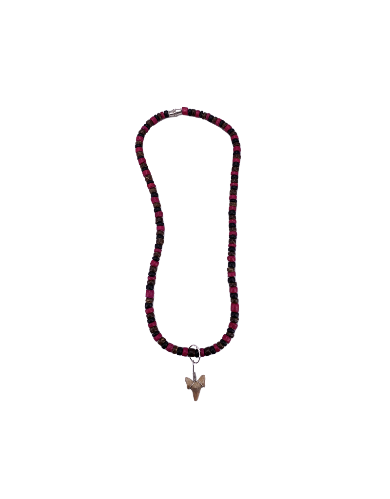 Shark Tooth Beaded Necklace Magenta, Black, and Brown