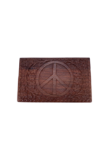 Peace Sign Carved Wooden Box Large 8" x 5"