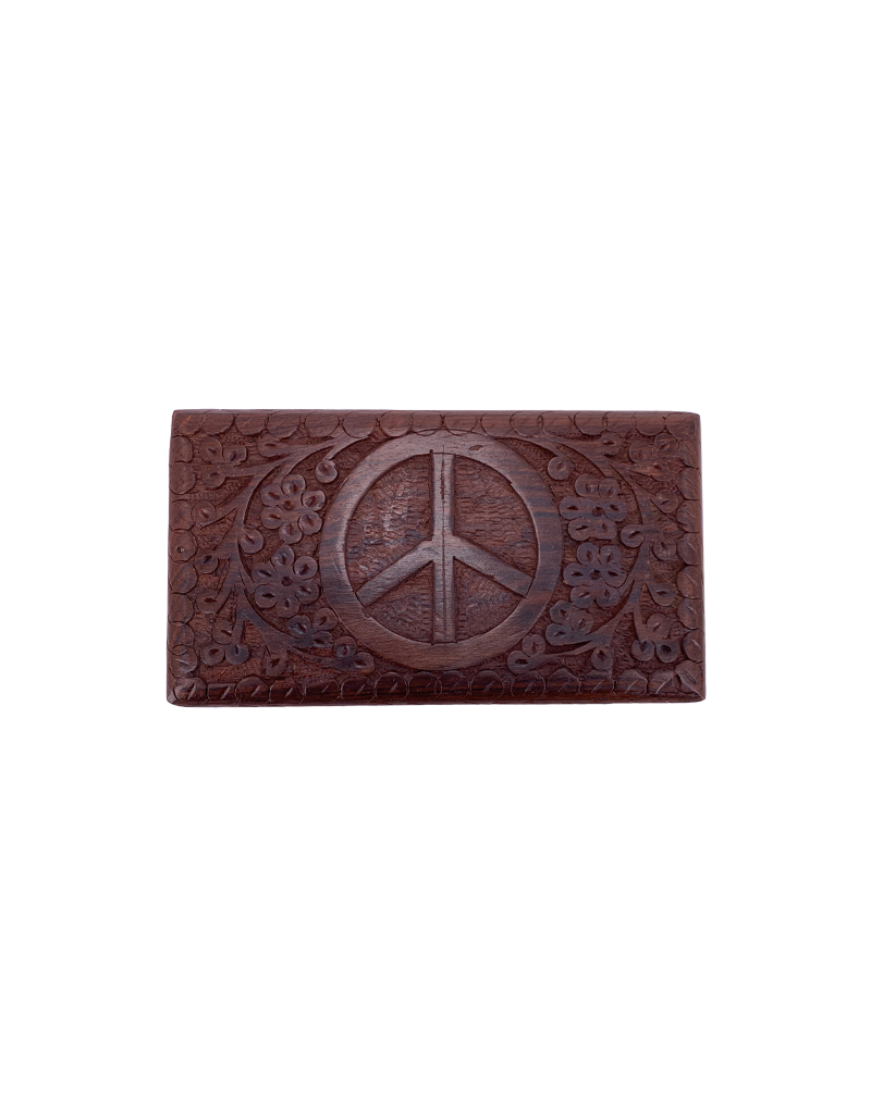 Peace Sign Carved Wooden Box Medium  6.5" x 4"