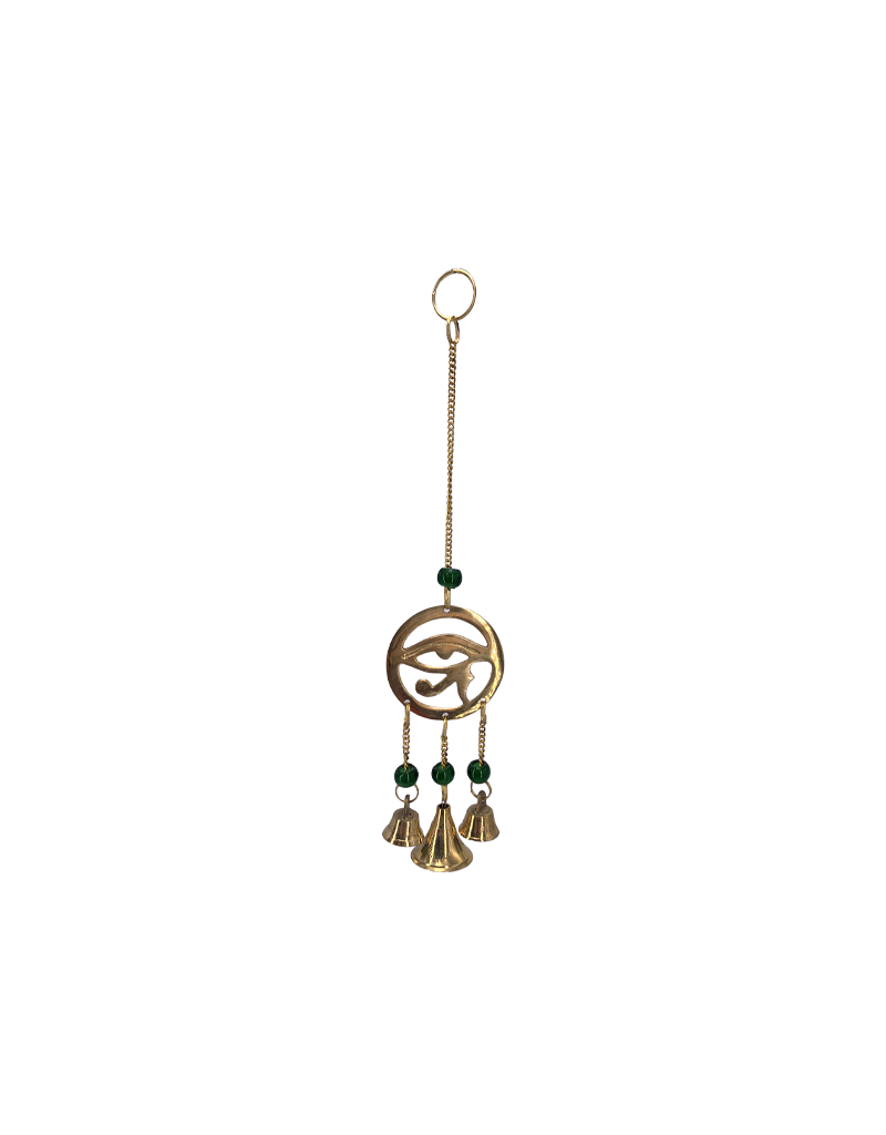 Egyptian Eye of Ra Brass Chime with Beads 9"H