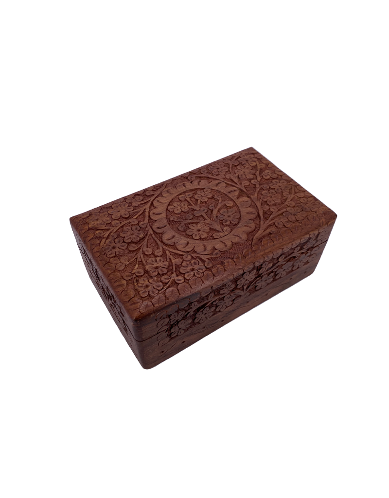 Tree Of Life Carved Wooden Box Large 8" x 5"