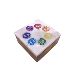 Chakra Wooden Storage Box with Marble Lid  5"W