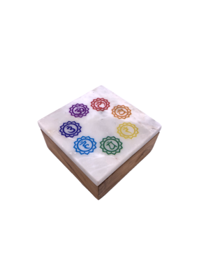 Chakra Wooden Storage Box with Marble Lid  5"W