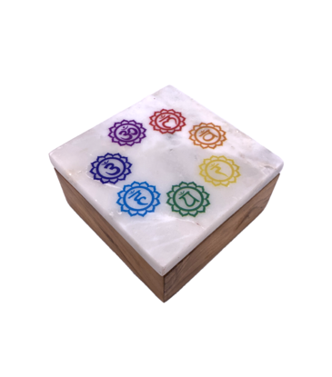 Chakra Wooden Storage Box with Marble Lid  5"W