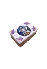 Pentacle Wooden Storage Box with Marble Lid 6"L