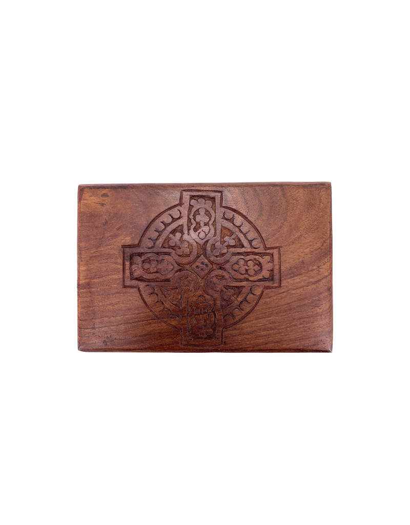 Celtic Cross Carved Wooden Box 6" x 4"