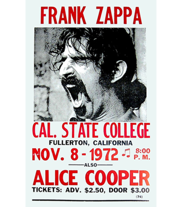 Frank Zappa - Live 1972 with Alice Cooper Concert Poster