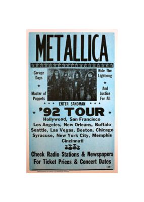 Metallica - Enter Sandman '92 Tour Concert Poster