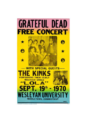 Grateful Dead - Wesleyan University 1970 Concert Print