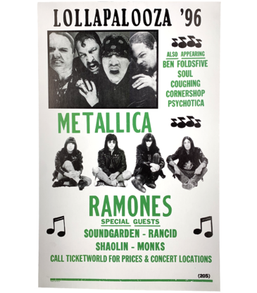 Metallica and Ramones - Lollapalooza '96 Concert Print