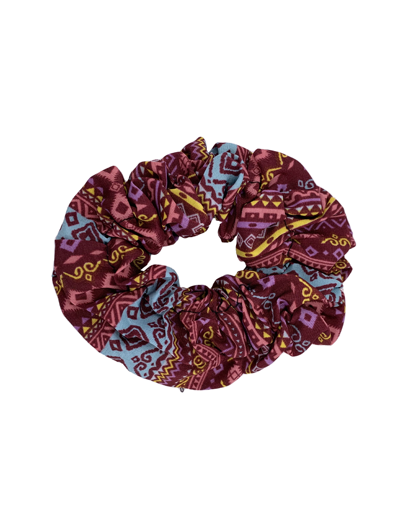 Aztec Pattern Scrunchie Red Wine