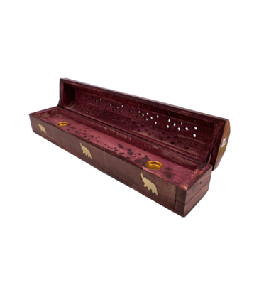Magic Touch Brass Elephant Inlay Wood Incense Coffin