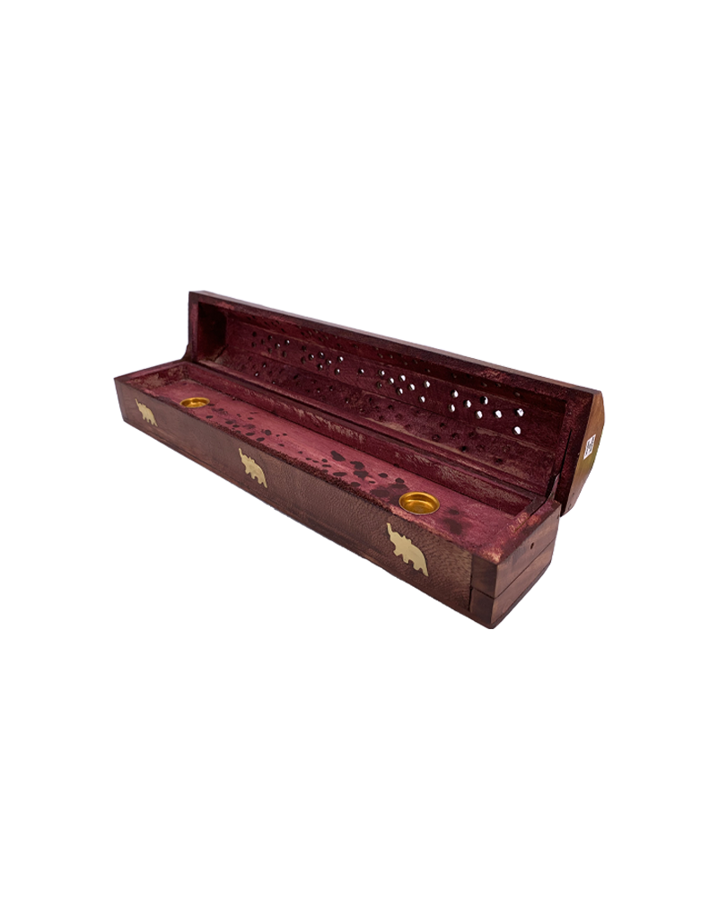 Brass Elephant Inlay Wood Incense Coffin