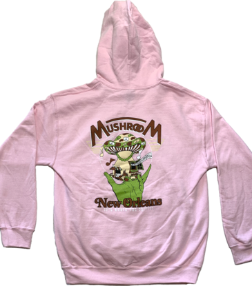 Mushroom Mushroom Hand of Peace Pullover Hoodie Pink