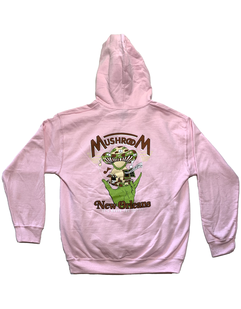 Mushroom Hand of Peace Pullover Hoodie Pink