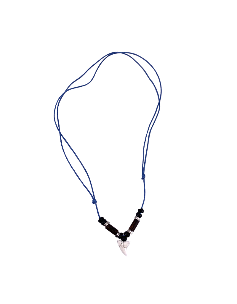 Shark Tooth Adjustable Cord Necklace Blue