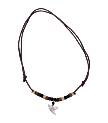 Shark Attack Shark Tooth Adjustable Cord Necklace Brown