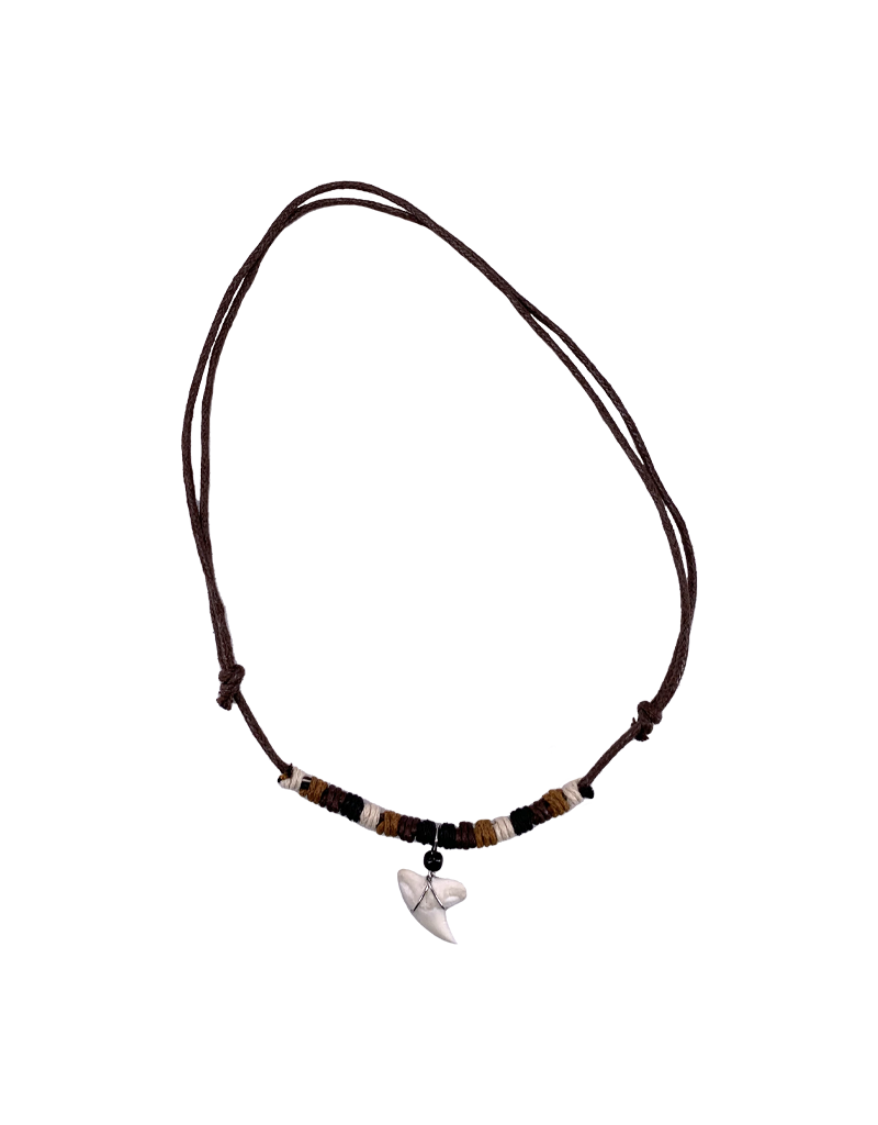 Shark Tooth Adjustable Cord Necklace Brown