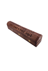 Brass Star Inlay Wood Incense Coffin