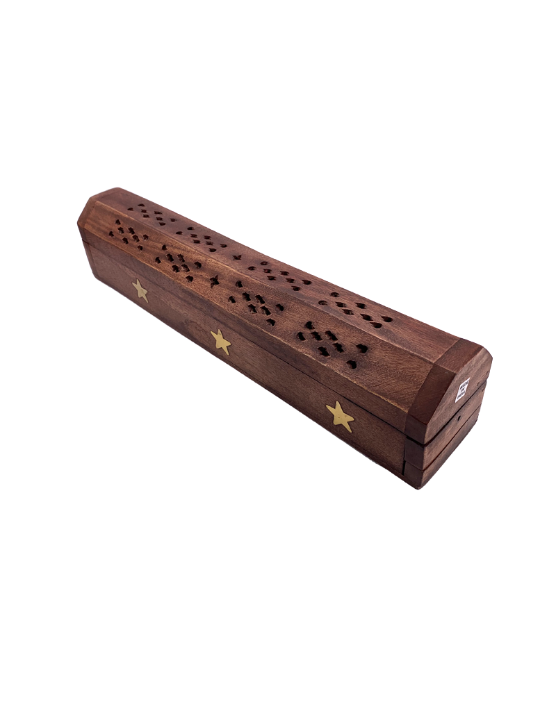 Brass Star Inlay Wood Incense Coffin
