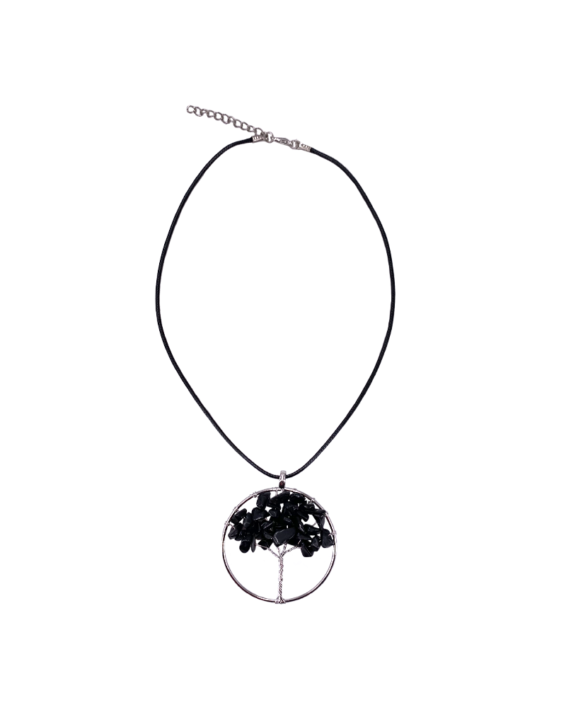 Tree of Life Black Obsidian Pendant Necklace