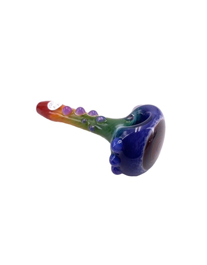 4.5" FVY Glass Rainbow Frit Hand Pipe with Spiral Cap