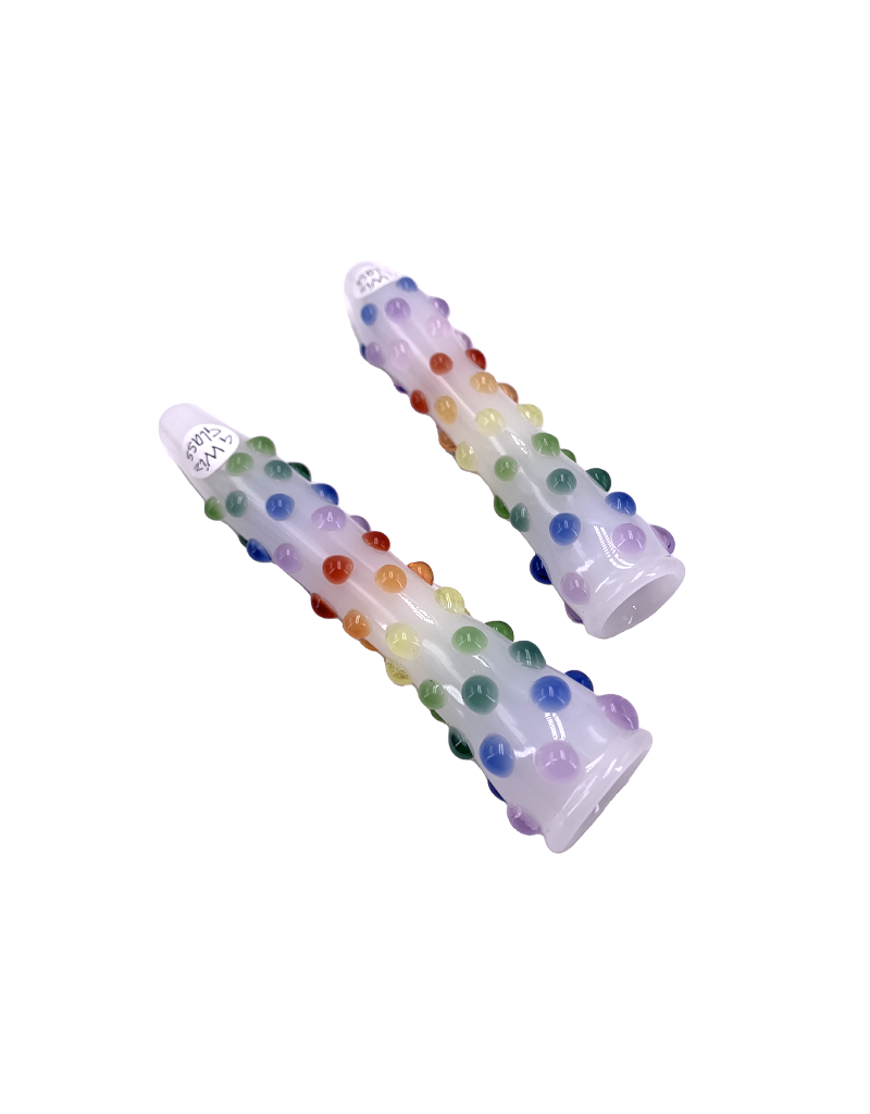 4" G Wiz Rainbow Dot White Glass Bat