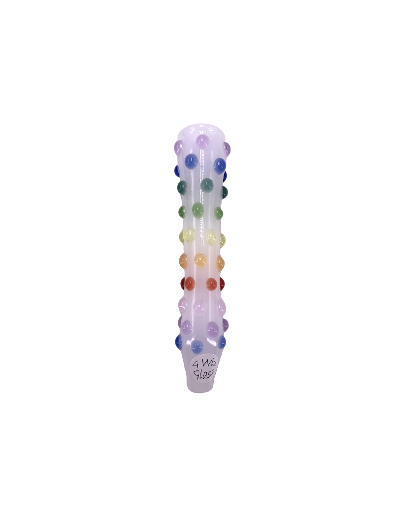 4" G Wiz Rainbow Dot White Glass Bat